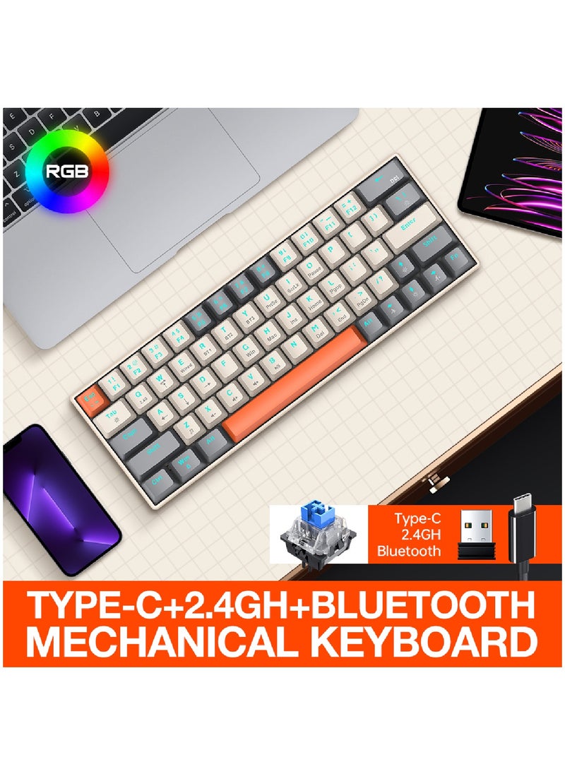 T-WOLF - 60% Wired Mechanical Gaming Keyboard RGB Backlit Ultra-Compact Mini Keyboard Waterproof Mini Compact 63 Keys Keyboard for PC Mac Gamer Typist Travel Easy to Carry on Business Trip - Image 1