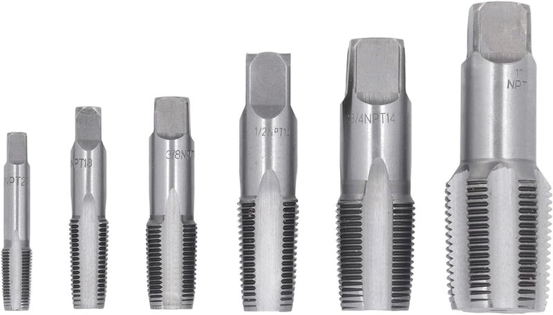 6Pcs Pipe Tap NPT Set - Carbon Steel Thread Tool Kit for Ing, PVC Pipe - /8in to in Threading Tap Set - NPT Pipe Tap for Forming Threads - Image 3