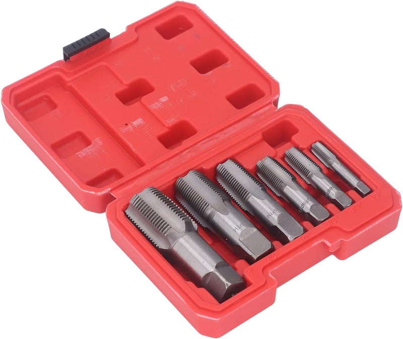 6Pcs Pipe Tap NPT Set - Carbon Steel Thread Tool Kit for Ing, PVC Pipe - /8in to in Threading Tap Set - NPT Pipe Tap for Forming Threads - Image 4