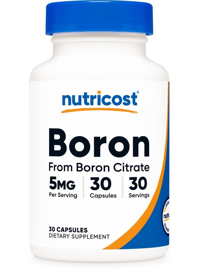 Nutricost Boron Capsules 5mg, 30 Vegetarian Capsules - Gluten Free and GMO Free - Image 1
