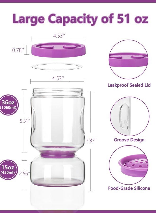 Zens Glass Pickle Jar with Strainer Flip, 2 Pack 51oz Anti-Slip Large Pickle Container, Airtight Hourglass Pickle Juice Separator Canning Jar for Storage Olive, Gherkin, Pickles, Purple&Klein blue - Image 4