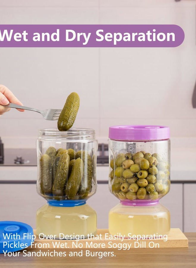 Zens Glass Pickle Jar with Strainer Flip, 2 Pack 51oz Anti-Slip Large Pickle Container, Airtight Hourglass Pickle Juice Separator Canning Jar for Storage Olive, Gherkin, Pickles, Purple&Klein blue - Image 2