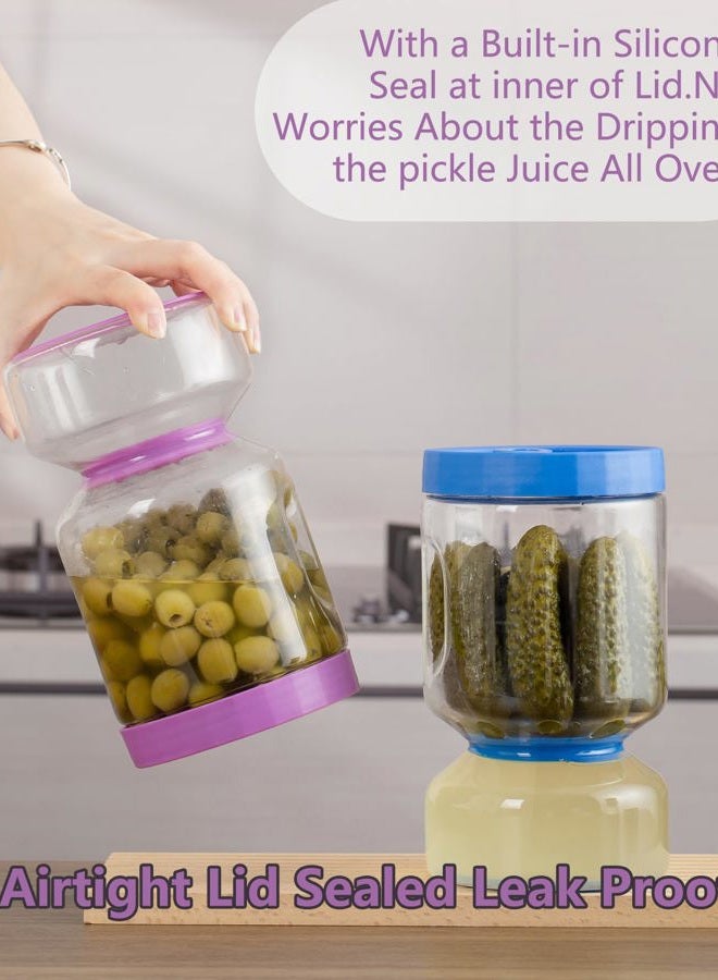 Zens Glass Pickle Jar with Strainer Flip, 2 Pack 51oz Anti-Slip Large Pickle Container, Airtight Hourglass Pickle Juice Separator Canning Jar for Storage Olive, Gherkin, Pickles, Purple&Klein blue - Image 3
