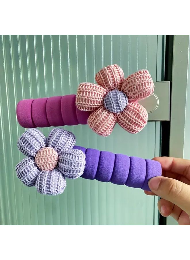 Hand Woven Floral Door Stopper Purple Soft Cushioned Anti Collision Protector - Image 4