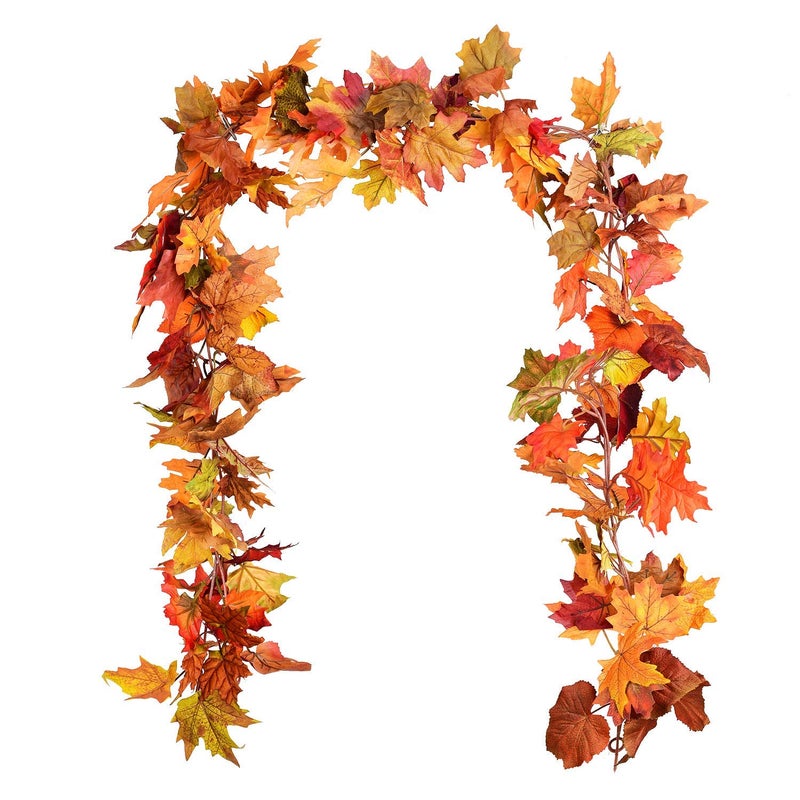 DearHouse 2 Pack Fall Garland Maple Leaf 59FtPiece Hanging Vine Garland Artificial Autumn Foliage Garland Thanksgiving Decor for Home Wedding Fireplace Party Christmas Orange