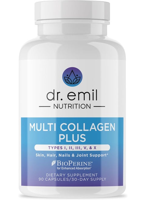 DR. EMIL NUTRITION Multi Collagen Pills - Collagen Supplements to Support Hair, Skin, Nails, & Joints - Hydrolyzed Collagen Supplements for Women with Types I, II, III, V & X - 90 Capsules