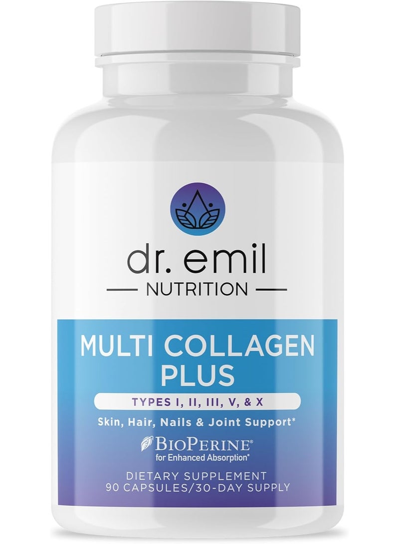 DR EMIL NUTRITION DR. EMIL NUTRITION Multi Collagen Pills - Collagen Supplements to Support Hair, Skin, Nails, & Joints - Hydrolyzed Collagen Supplements for Women with Types I, II, III, V & X - 90 Capsules - Image 1