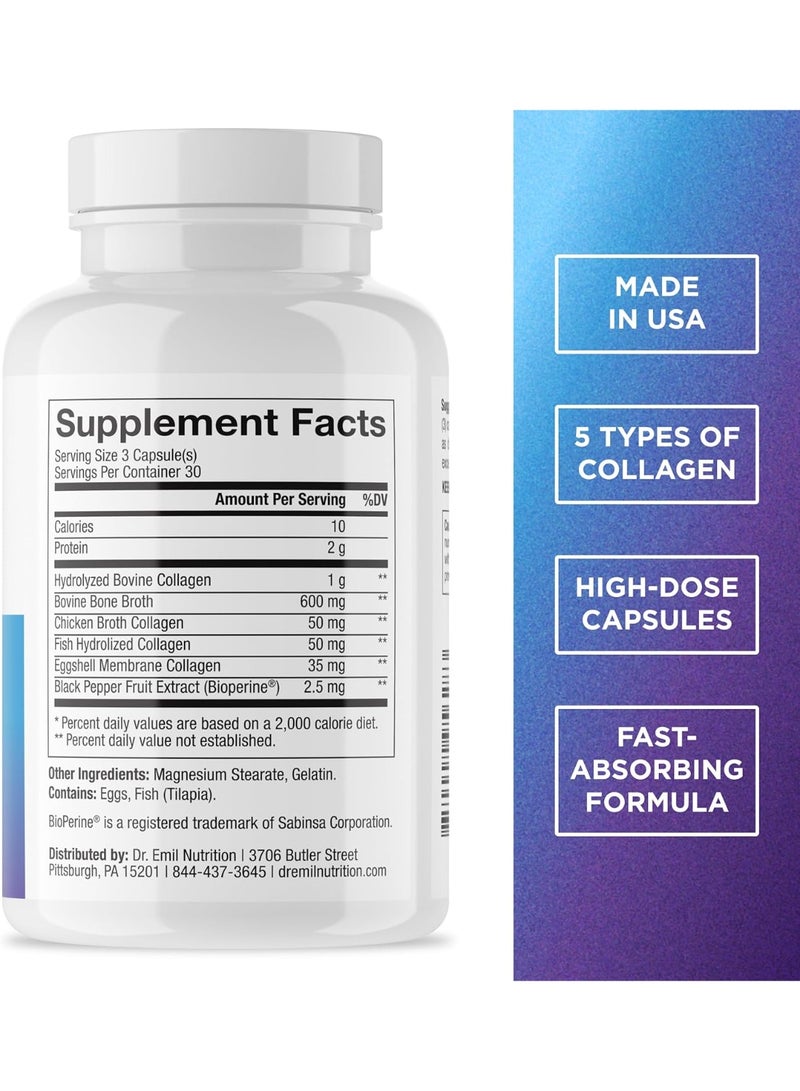 DR EMIL NUTRITION DR. EMIL NUTRITION Multi Collagen Pills - Collagen Supplements to Support Hair, Skin, Nails, & Joints - Hydrolyzed Collagen Supplements for Women with Types I, II, III, V & X - 90 Capsules - Image 2