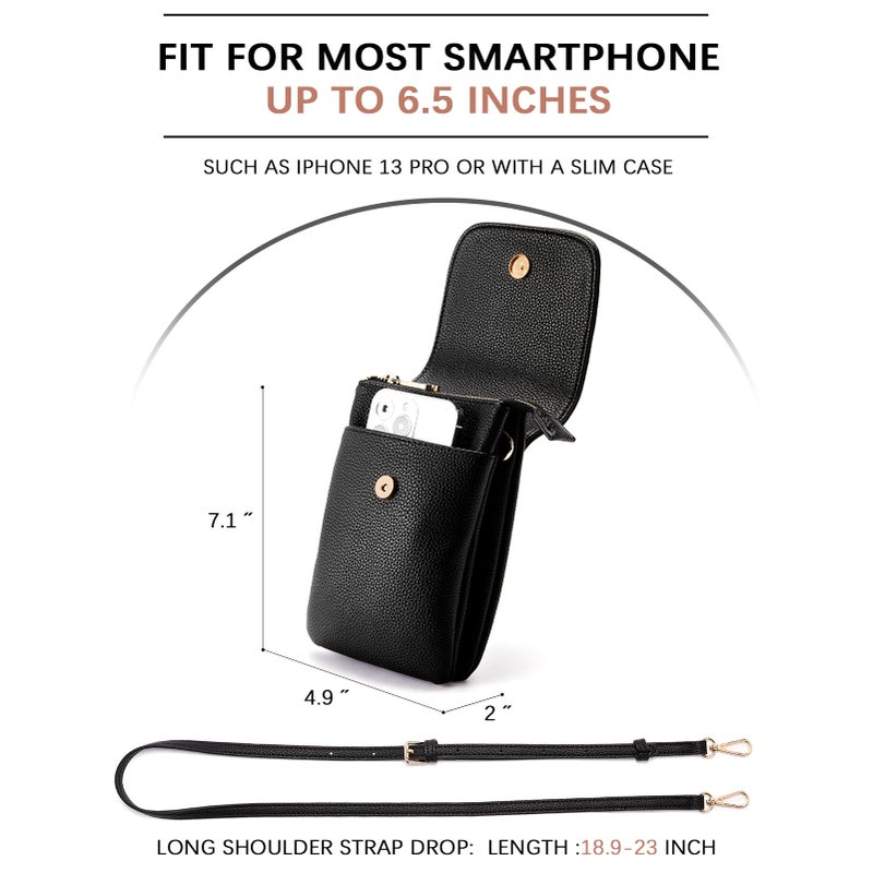 BOSTANTEN Vegan Leather Small Crossbody Bags for Women Designer Cell Phone Bag Wallet Purses Adjustable Strap Classic Black - Image 5