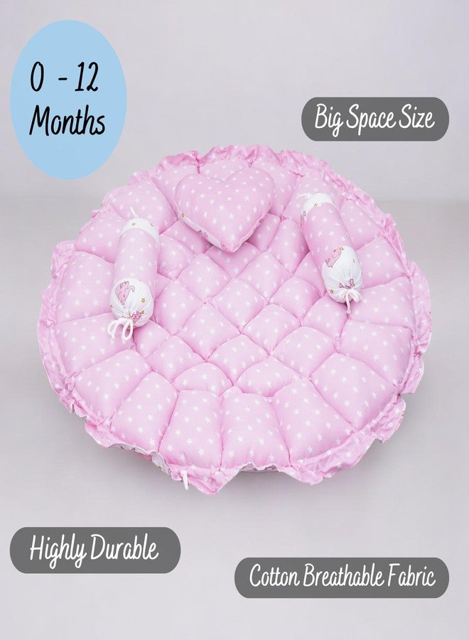 VOIDROP Baby Round Bed with Mosquito Net - Soft Plush Newborn Infant Crib Nest - Portable Baby Bassinet for Sleeping & Playing - Blue Elephant Pattern Cushion & Star Pillow (Pink) - Image 5