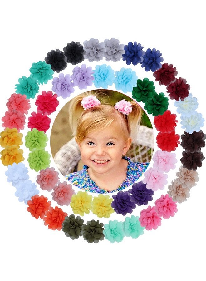 WillingTee 50pcs 2" Chiffon Flower Hair Bows Tiny Clips for Girls Fully Lined Non Slip Baby Clips Hair Accessories for Baby Girls Newborns Infants Toddlers 25 Colors in Pairs - Image 1