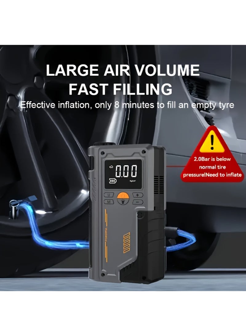 EzzySo Jump Starter with Air Compressor 1000A 12V 150PSI 29.6Wh Car Battery Jump Starter 4.0L Gas 2.5L Diesel Smart Jumper with Display and Emergency Light - Image 3