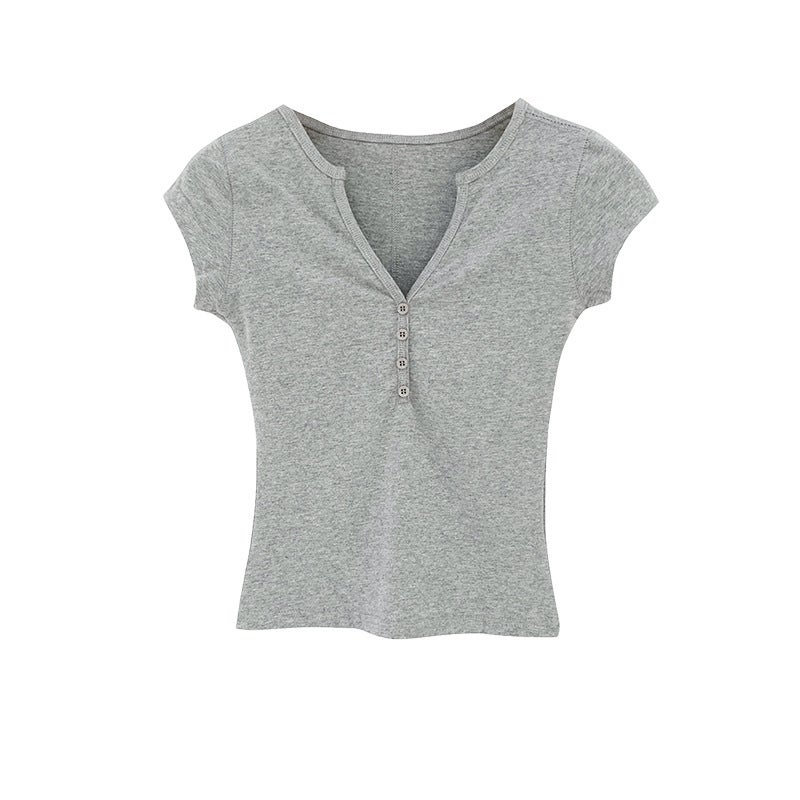 Spot Real S, Chic And Unique Studded V Neck, Right Shoulder, Short-Sleeved T-Shirt For Women, Summer Style, Fashionable And Foreign Style - Image 5