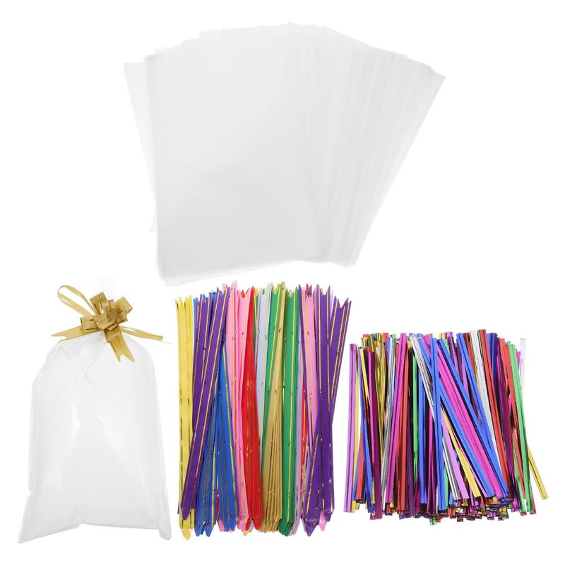 Clear Cellophane Gift Bags 400pcs 15x25cm With Pull Bows And Metal Twist Ties For Candy Cookies Party Treats - Image 2