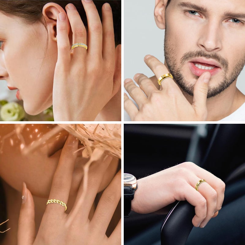 LOFITOR 18K Gold Plated Fidget Rings for Anxiety 6pcs Stainless Steel Spinner Ring Anti Anxiety Ring Spinning Moon Star Cool Stress Relieveing CZ Band Rings Set for Women Men CZ 7 - Image 4