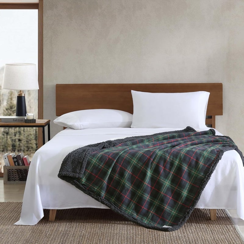 إدي بوار إدي باور - بطانية رمي، فراش فانيلا قطني قابل للعكس فائق النعومة مع صوف شيربا، هدايا مثالية لعيد الميلاد والفيل الأبيض، بطانية رمي منقوشة مريحة للأريكة (بين تارتان، بطانية رمي) - Image 2
