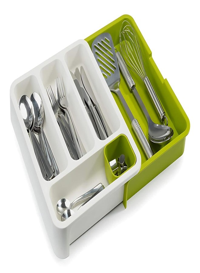 2heet Expandable Cutlery Tray for Kitchen Drawer 11.4"-18.85" | Adjustable Plastic Utensils Organizer with Compartments & Movable Dish | Drawer Holder for Spoons, Forks, Knives (Multicolor) - Image 1