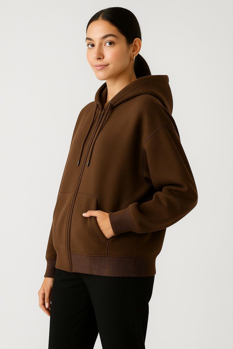 ADBUCKS Women's Oversized Winter Jacket Sweatshirts Casual Drawstring Clothes Zip Up Hoodie with Front Pocket Ii Womens Hoodies Ii (in, Alpha, 4XL, Brown) - Image 2