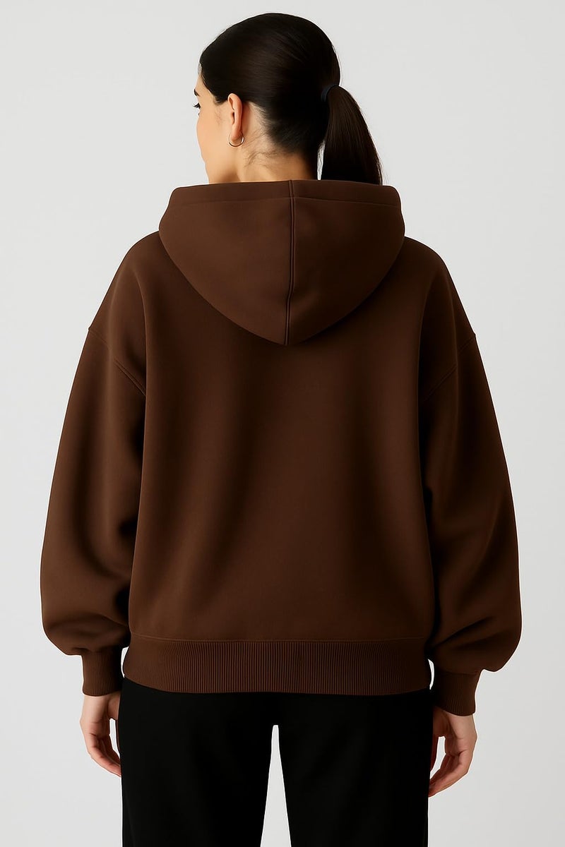 ADBUCKS Women's Oversized Winter Jacket Sweatshirts Casual Drawstring Clothes Zip Up Hoodie with Front Pocket Ii Womens Hoodies Ii (in, Alpha, 4XL, Brown) - Image 3