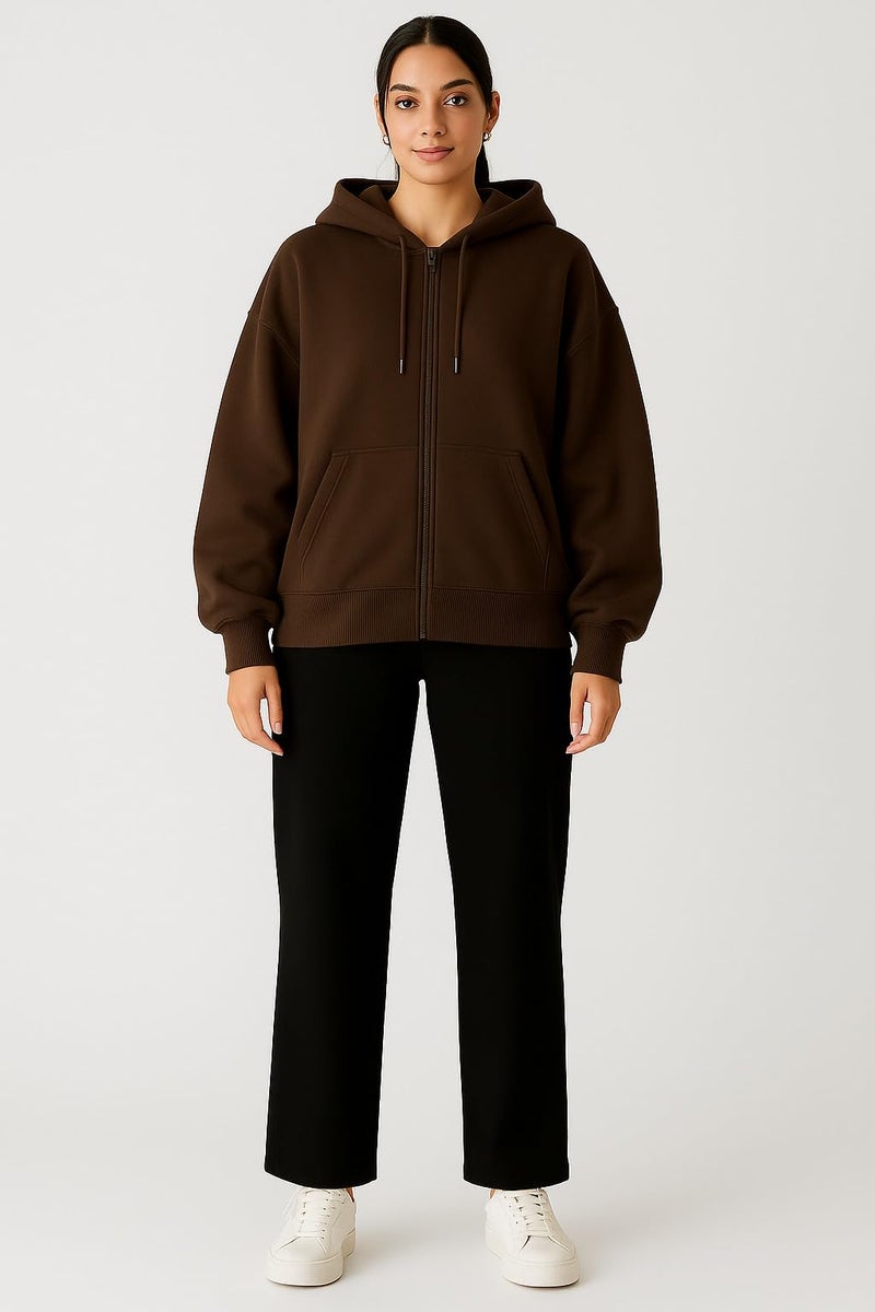 ADBUCKS Women's Oversized Winter Jacket Sweatshirts Casual Drawstring Clothes Zip Up Hoodie with Front Pocket Ii Womens Hoodies Ii (in, Alpha, 4XL, Brown) - Image 4