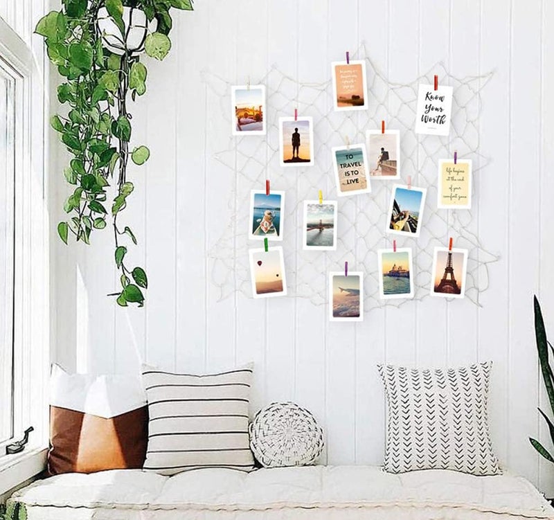Nisco Photo Hanging Display Fishing Net Picture Frame Wall Decoration Wall Decor Collage Photo Picture Frame with 40 Colour Clothespins (Net Size: 150x150cm, Clip Size: 2.5cm) - Image 2