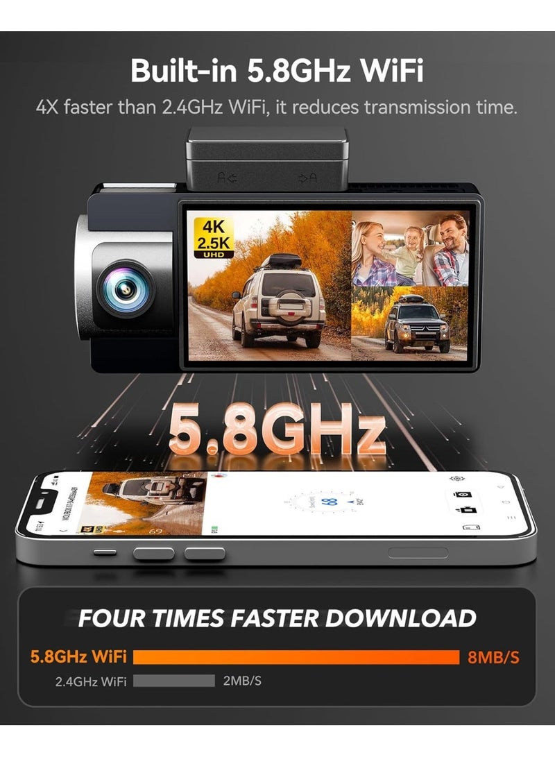 وولف بوكس كاميرا وولفبوكس i17 4K ثلاثية القنوات للسيارة، مزودة بتقنية واي فاي 5.8 جيجاهرتز ونظام تحديد المواقع العالمي (GPS) مع بطاقة ذاكرة 64 جيجابايت، كاميرا أمامية وخلفية داخلية بدقة 4K+1080P+1080P، كاميرا ثلاثية للسيارة مع شاشة 3 بوصة، رؤية ليلية بالأشعة تحت الحمراء، نطاق ديناميكي واسع (WDR)، وضع ركن السيارة على مدار 24 ساعة - Image 3