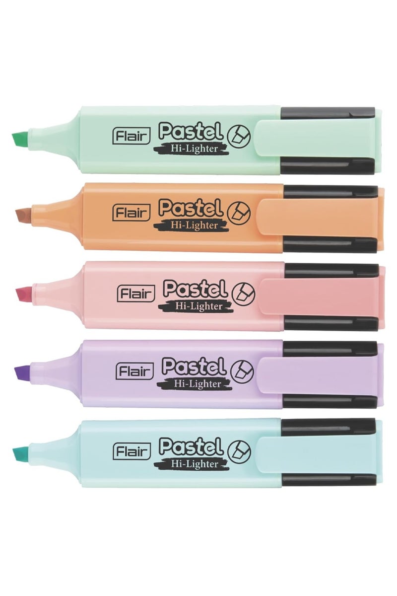 FLAIR Pastel 5 Shades Hi-lighter Pouch Pack | Flexible Line Width | Quick Drying & Smudge Proof Pastel Ink | Non-Toxic Ink, Safe For Childrens | 5 Smoothing Colors, Pack of 1 - Image 1