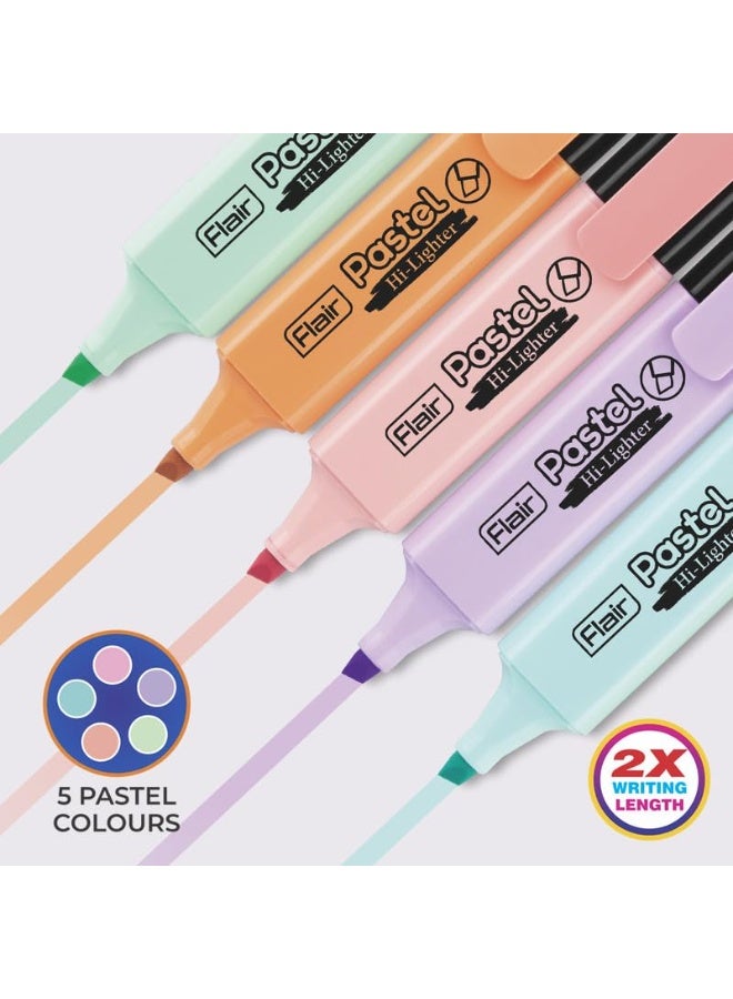 FLAIR Pastel 5 Shades Hi-lighter Pouch Pack | Flexible Line Width | Quick Drying & Smudge Proof Pastel Ink | Non-Toxic Ink, Safe For Childrens | 5 Smoothing Colors, Pack of 1 - Image 5