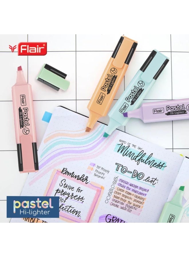 FLAIR Pastel 5 Shades Hi-lighter Pouch Pack | Flexible Line Width | Quick Drying & Smudge Proof Pastel Ink | Non-Toxic Ink, Safe For Childrens | 5 Smoothing Colors, Pack of 1 - Image 4