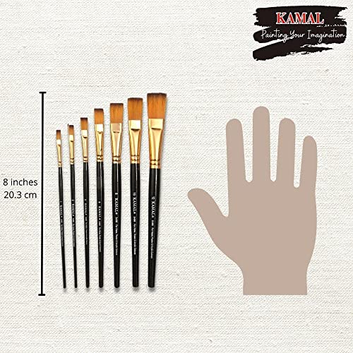 KAMAL Flat Golden Black Artist Painting Brush Taklon/Synthetic Brush for Oil, Nail, Artist Acrylic Painting ,Set of 7(Wooden Handle ,Synthetic Bristles) - Image 5