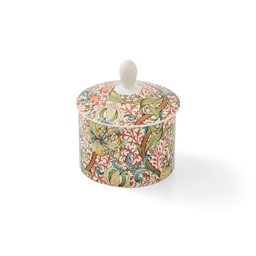 Spode Morris Co Sugar Bowl with Lid 10oz Porcelain Sugar Dish Featuring Golden Lily Floral Design Microwave Dishwasher Safe for Afternoon Tea Kitchen Storage Gift Giving Coffee Bar - Image 1