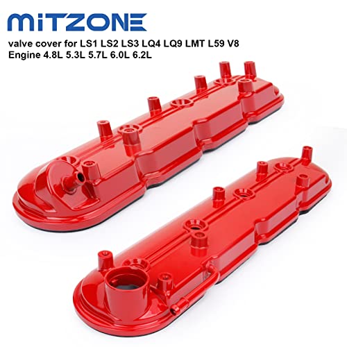 MITZONE Red Valve Covers left & right Compatible with Silverado Sierra Express Savana Avalanche Suburban Trailblazer Tahoe Yukon Escalade 4.8 5.3 6.0L Camaro Corvette CTS-V Firebird GTO 5.7 6.0L 6.2L V8 - Image 5