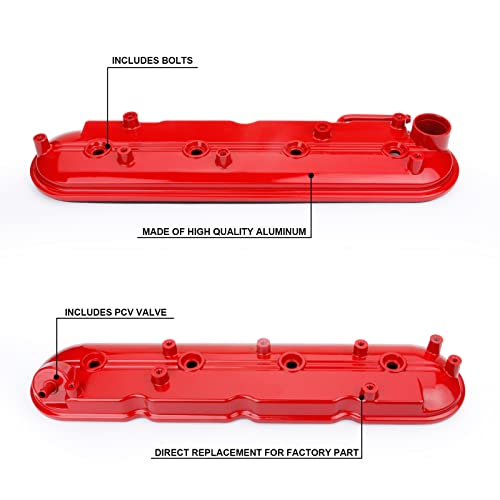 MITZONE Red Valve Covers left & right Compatible with Silverado Sierra Express Savana Avalanche Suburban Trailblazer Tahoe Yukon Escalade 4.8 5.3 6.0L Camaro Corvette CTS-V Firebird GTO 5.7 6.0L 6.2L V8 - Image 4
