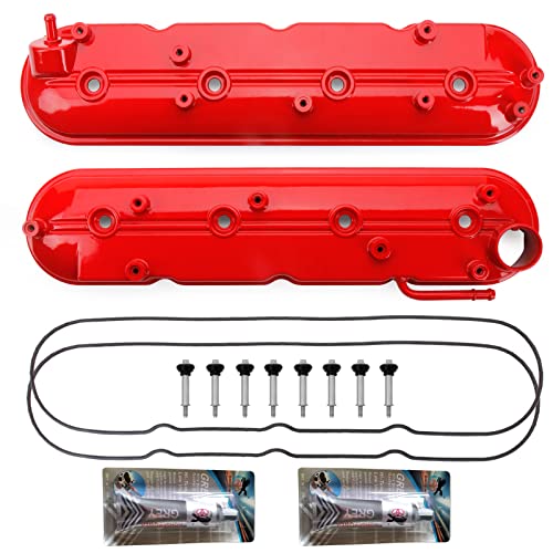 MITZONE Red Valve Covers left & right Compatible with Silverado Sierra Express Savana Avalanche Suburban Trailblazer Tahoe Yukon Escalade 4.8 5.3 6.0L Camaro Corvette CTS-V Firebird GTO 5.7 6.0L 6.2L V8 - Image 1
