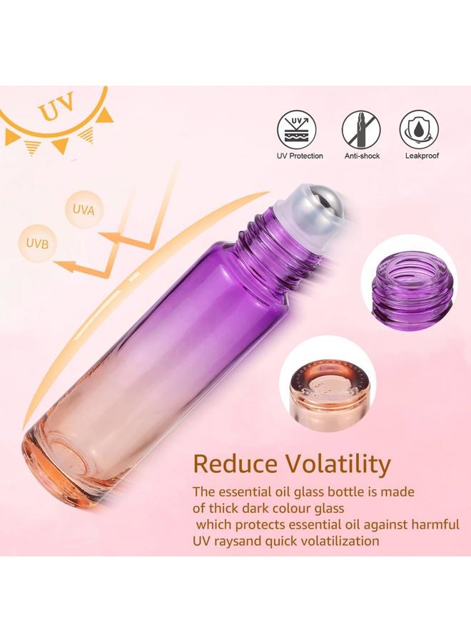 JIUWU 10 Pack 10ml Essential Oil Roller Bottles Purple-Orange Gradient Roller Bottles with Stainless Steel Roller Balls and Purple Cap 5 Droppers + 5 Funnels + 1 Opener - Image 5