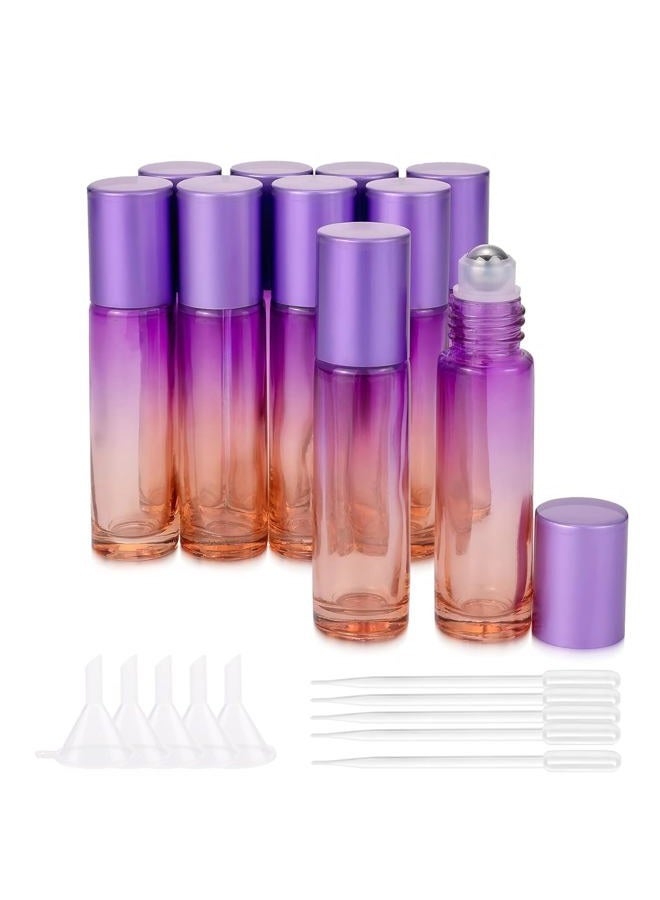 JIUWU 10 Pack 10ml Essential Oil Roller Bottles Purple-Orange Gradient Roller Bottles with Stainless Steel Roller Balls and Purple Cap 5 Droppers + 5 Funnels + 1 Opener - Image 1