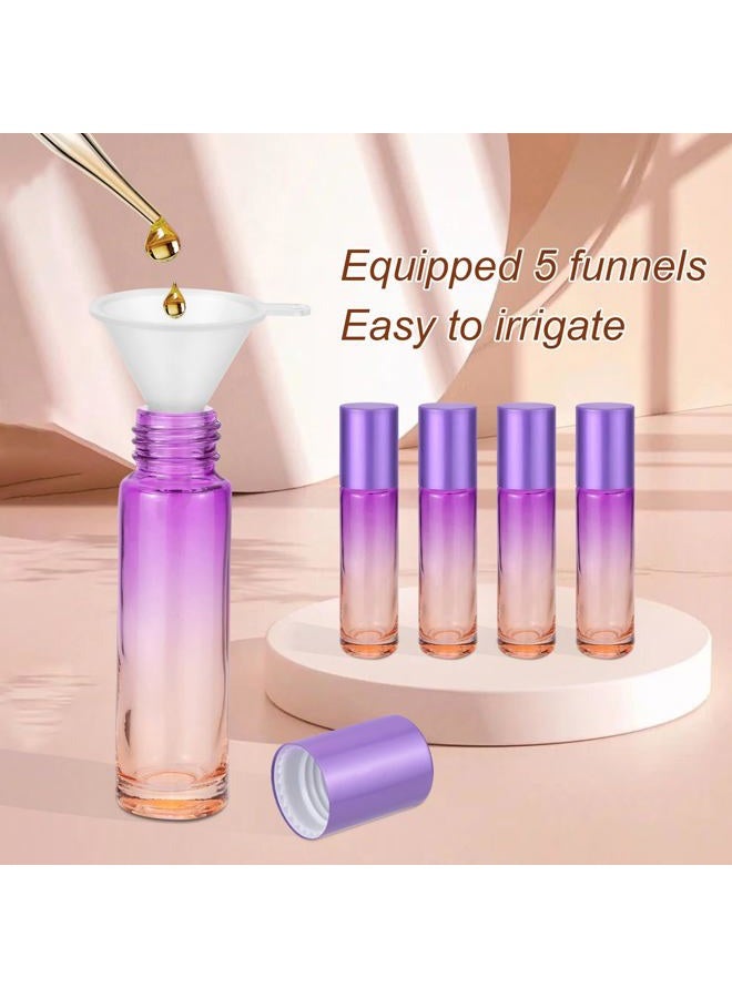 JIUWU 10 Pack 10ml Essential Oil Roller Bottles Purple-Orange Gradient Roller Bottles with Stainless Steel Roller Balls and Purple Cap 5 Droppers + 5 Funnels + 1 Opener - Image 2