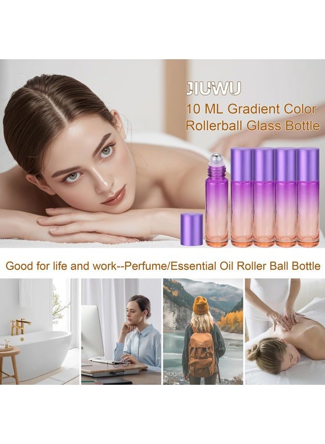 JIUWU 10 Pack 10ml Essential Oil Roller Bottles Purple-Orange Gradient Roller Bottles with Stainless Steel Roller Balls and Purple Cap 5 Droppers + 5 Funnels + 1 Opener - Image 4