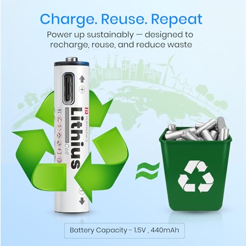 Portronics AAA Lithius Type C Rechargeable Batteries, Pack of 2, Lithium Ion Cell Composition, Upto 440mAh Capacity, Low Self Discharge, No Separate Charger Required (White) - Image 4