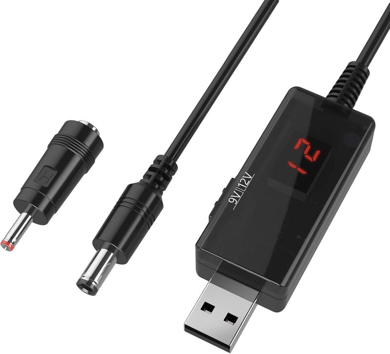دروك DROK USB إلى 9 فولت، 5 فولت إلى 12 فولت رفع الجهد، كابل USB DC 5 فولت رفع إلى 9 فولت 12 فولت محول جهد 1 أمبير محول رفع الجهد منظم طاقة خط مع شاشة LED - Image 1