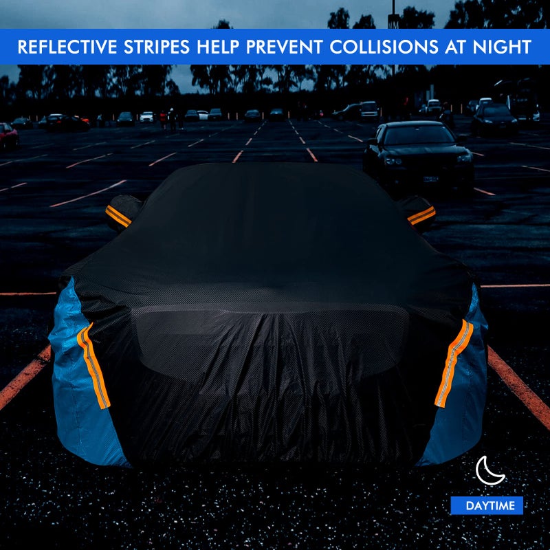 DINGHAO Car Cover Waterproof All Weather for Automobiles, 6 Layers Outdoor Full Exterior Cover Rain Sun UV Snowproof Protection with Zipper Cotton, Mirror Pocket for Sedan (190-195 inch) - Image 5