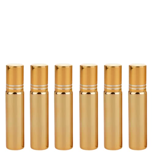 Devinez Multipurpose UV Golden Color Roll On Glass Bottle with steel Ball, 10 ml with Golden Cap (Pack of64), for Beauty, Essential Oils, Blends, Skin Care, Travel, Toners, Cosmetic & DIY - Image 1
