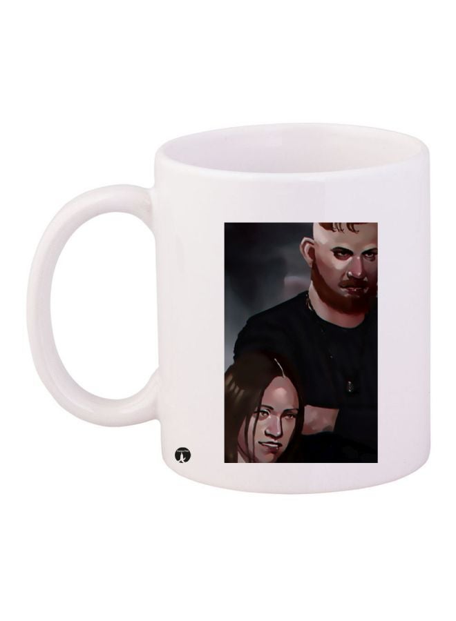 RYN Cartoon Printed Coffee Mug White/Black/Brown 11ounce