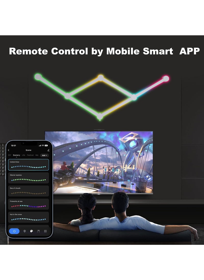 الروهيت 6 خطوط إضاءة ذكية بتقنية Wi-Fi RGB، أشرطة إضاءة ديكورية إبداعية للحائط المنزلي مع أكثر من 16 مليون لون وأكثر من 40 وضعًا للمشهد، إضاءة حائط سيمفونية مزدوجة الوضع لغرفة الألعاب وغرفة المعيشة وغرفة النوم (أبيض)  - Image 4