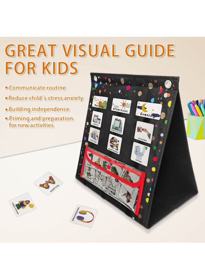 Kids Visual Schedule Calendar Daily Routine Planner Children's Intelligence Development Fabric Toy No Cartoon Characters-Color:wave Point - Image 1