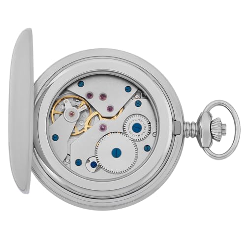 Gotham Men's Classic Silver-Tone Polished Case Double Hunter 17 Jewel Mechanical Pocket Watch # GWC18810S - Image 5
