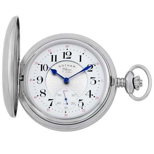 Gotham Men's Classic Silver-Tone Polished Case Double Hunter 17 Jewel Mechanical Pocket Watch # GWC18810S - Image 2