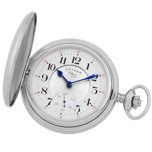 Gotham Men's Classic Silver-Tone Polished Case Double Hunter 17 Jewel Mechanical Pocket Watch # GWC18810S - Image 1