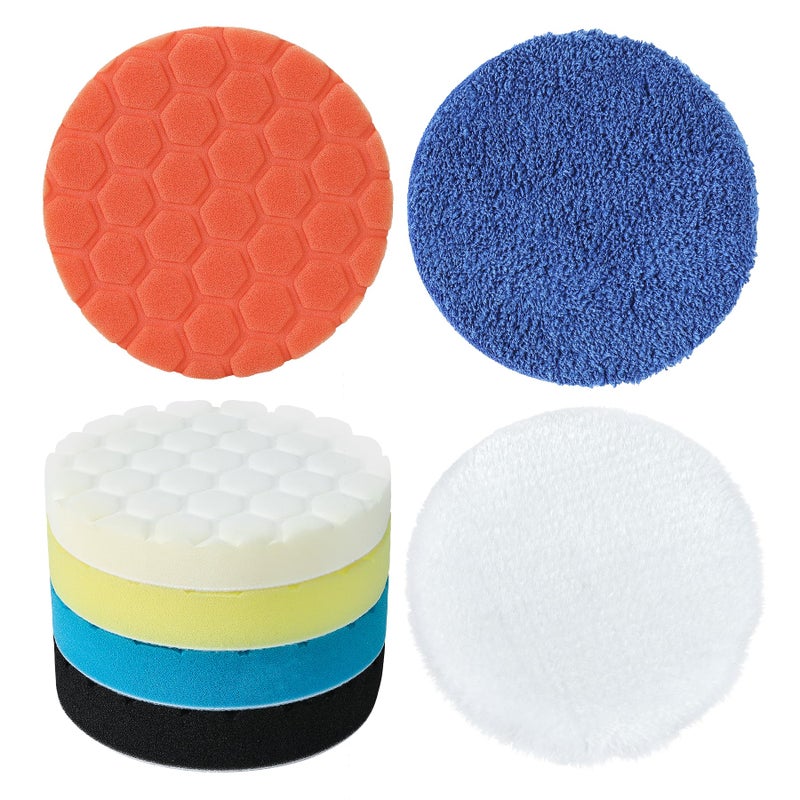 GLSMSLP Buffing Polishing Pads 6 Inch 7Pcs Foam Pad Kit with Hook and Loop for Car Buffer Compound Cutting Sponge and Wool Polishing Pad Set for Automotive Detailing 6 inch - Image 3