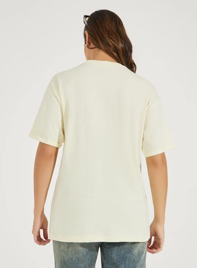 Styli Oversized Lemonade Graphic T-Shirt with Turn-Up Sleeves
